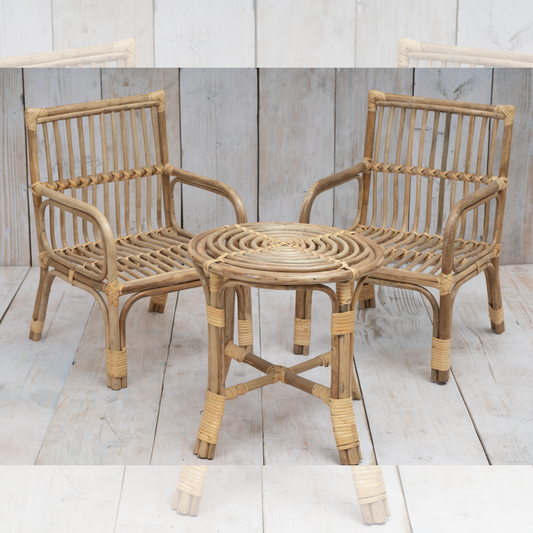 Cane chair and table set